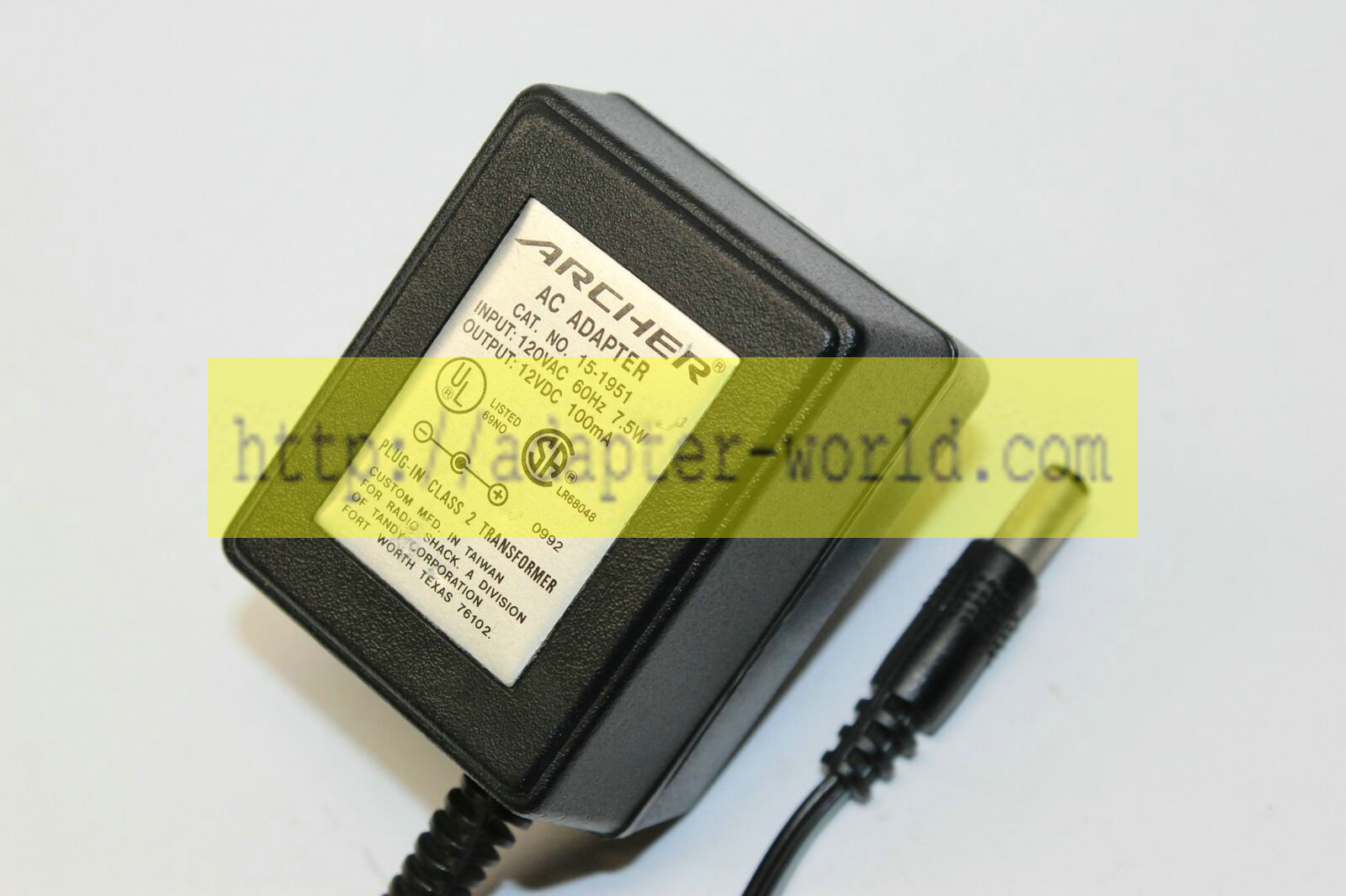 *Brand NEW* Archer 15-1951 Class 2 Transformer 12VDC 100mA AC Adapter Power Supply